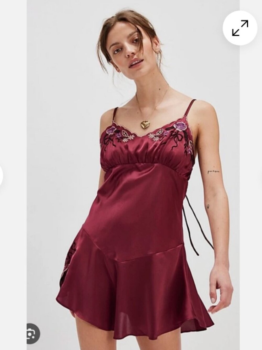 Free people Morning Kiss Embroidered Side Slit Bows Floral Mini Slip Dress Large